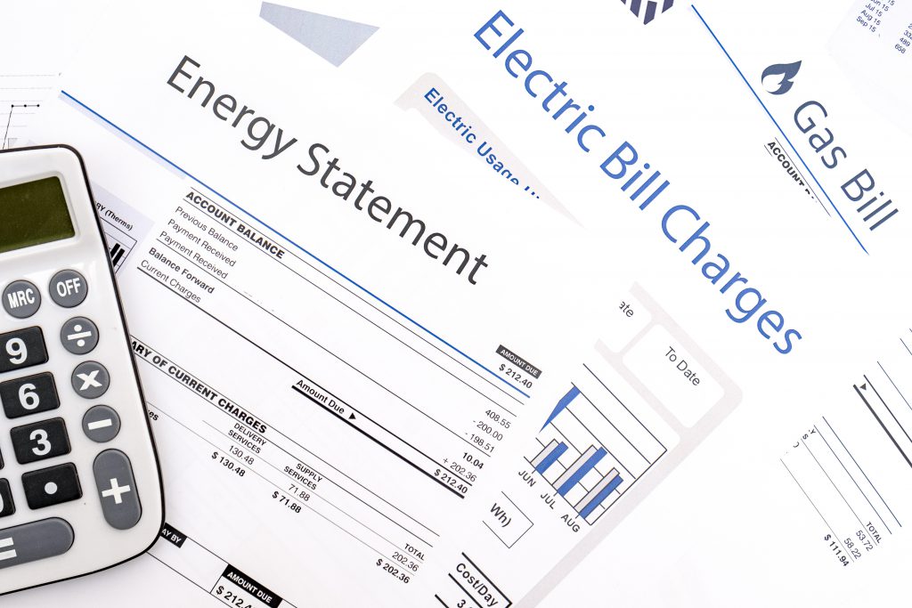 Energy bill paper forms on the table closeup