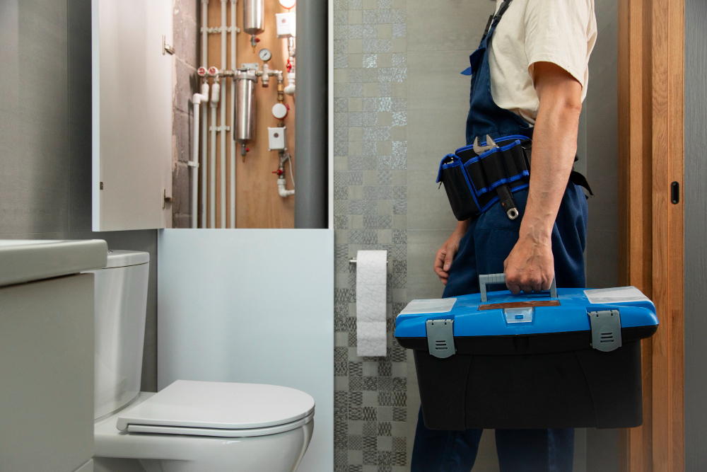Male plumber working to fix problems at client's house